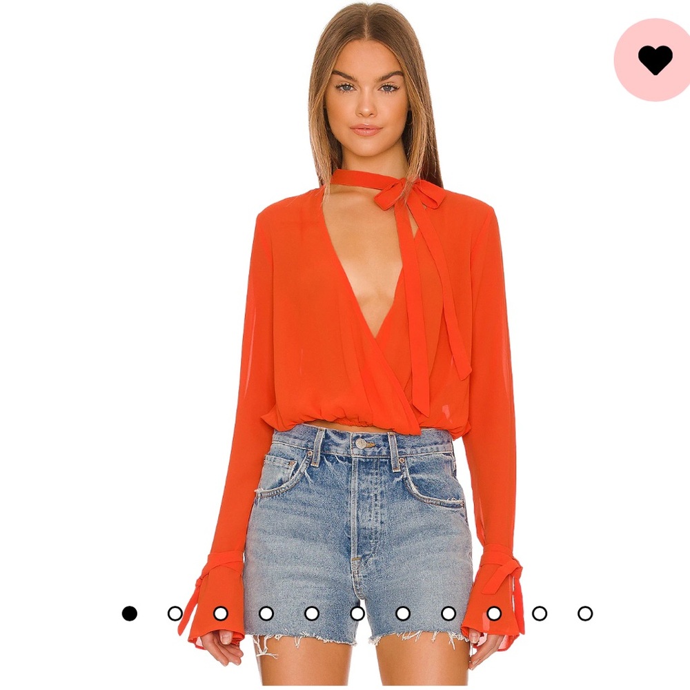 House of Harlow 1960 Fiery Red Wrap Blouse
